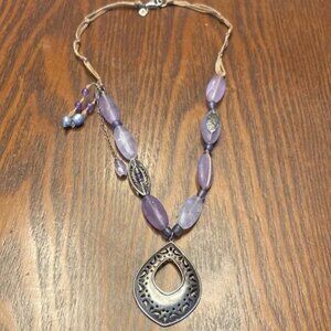 Silpada Sterling Silver Amethyst & Pearl Silk Cord Necklace